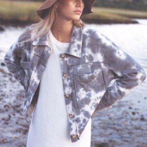 t.la Anthropologie Women's M Nika Gray White Tie Dye Shacket Sweatshirt Jacket
